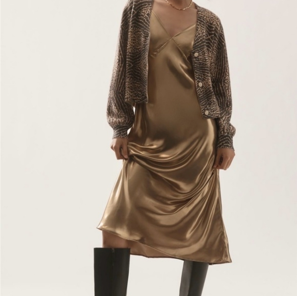 ANTHROPOLOGIE x Kachel Artistic Soft Wool Blend V Neck Cardigan Cocoa Brown XS - Picture 5 of 9
